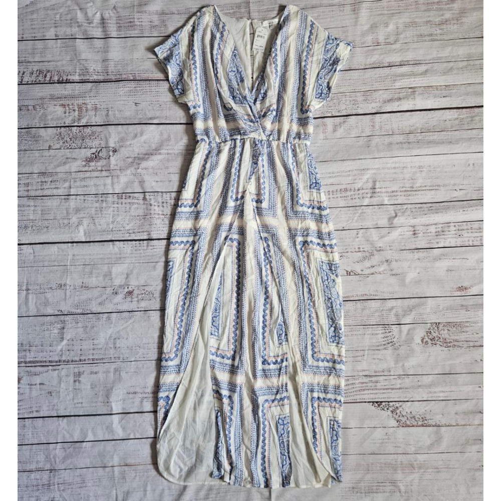 Lovers And Friends Double Slit Blue White Paisley Maxi Dress Womens Medium NWT